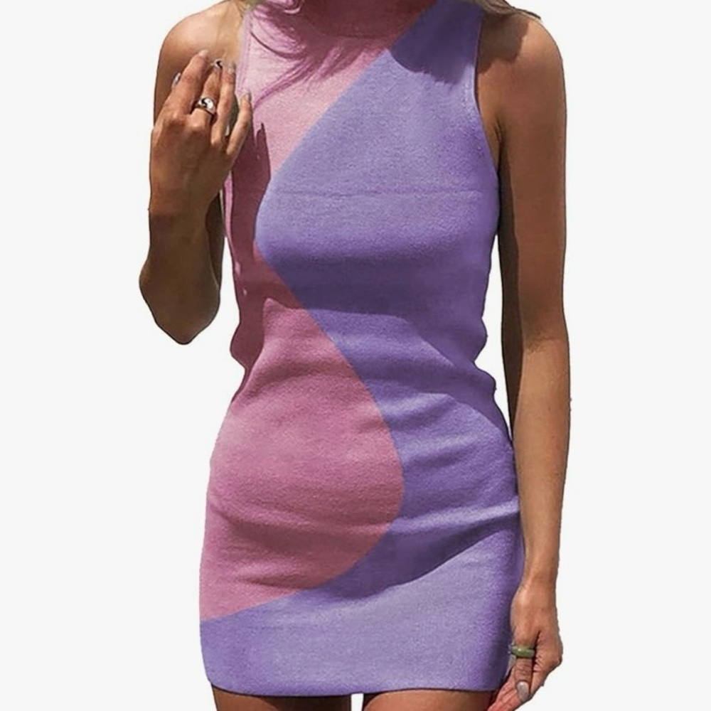 Colorblock Sleeveless Dress - Pink and Purple